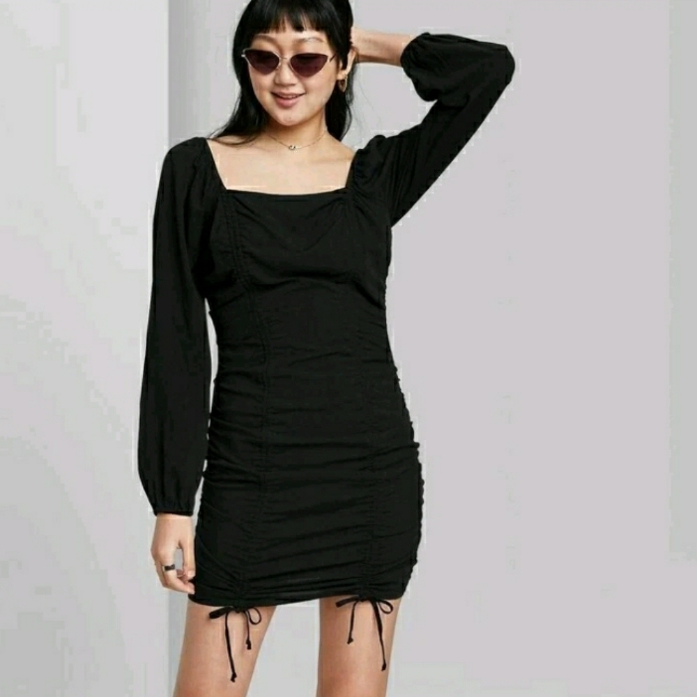 Wild Fable Women's Puff Long Sleeve Double Ruched Dress. 